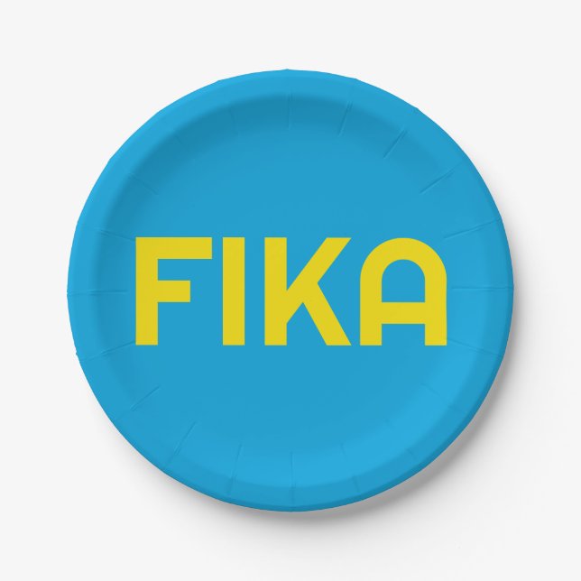 Plato De Papel Personalizable FIKA Negrita amarillo y azul (Anverso)