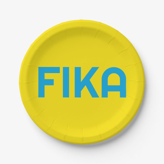 Plato De Papel Personalizable FIKA Negrita amarillo y azul (Anverso)