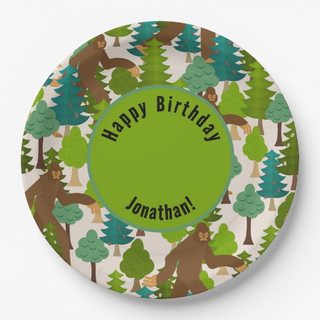 Plato De Papel Personalizable Gracioso Pie Grande en el Bosque (Anverso)