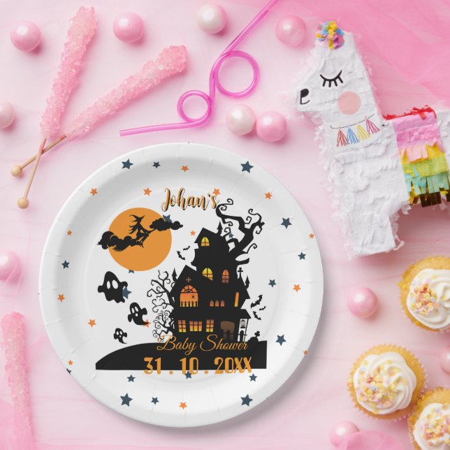 Plato De Papel Personalizable Halloween Baby Shower Plates (Fiesta)