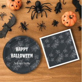 Plato De Papel Personalizable Halloween de Black Spooky