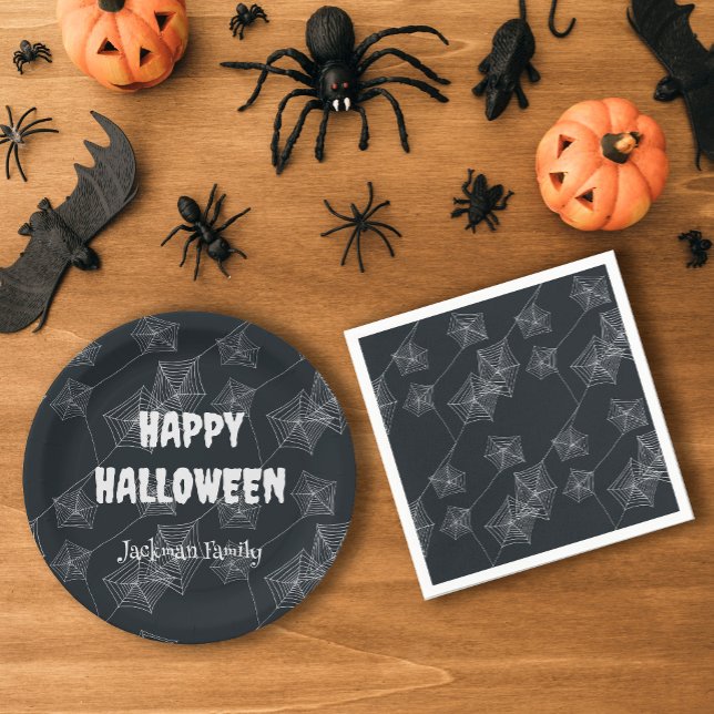 Plato De Papel Personalizable Halloween de Black Spooky (Black Spooky Halloween customizable Paper Plates
)