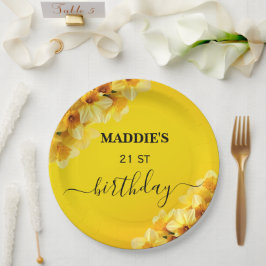 Plato De Papel Personalizable Marcha de Daffodil Cumpleaños Flor