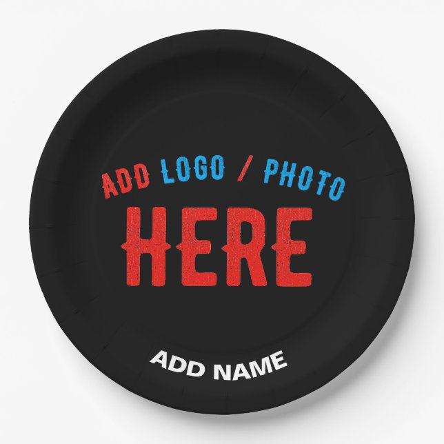 PLATO DE PAPEL PERSONALIZABLE MODERNO ESTILO NEGRO VERIFICADO MAR (Anverso)