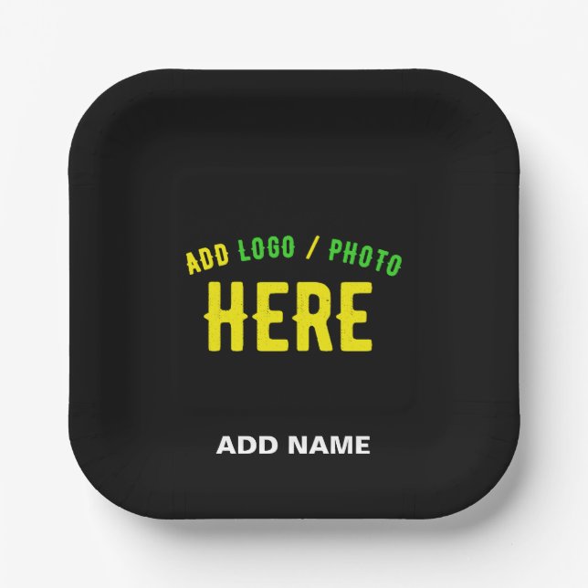 PLATO DE PAPEL PERSONALIZABLE MODERNO ESTILO NEGRO VERIFICADO MAR (Anverso)