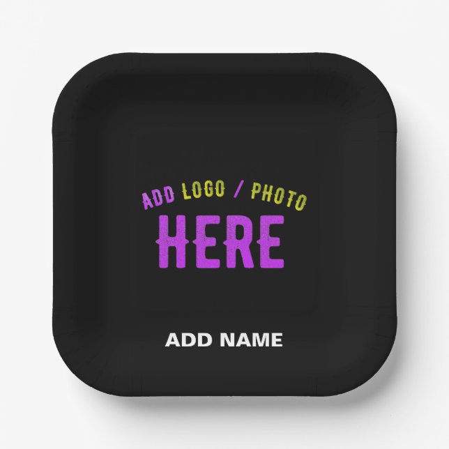 PLATO DE PAPEL PERSONALIZABLE MODERNO ESTILO NEGRO VERIFICADO MAR (Anverso)