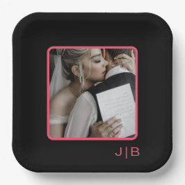 Plato De Papel Personalizable negro y rosa
