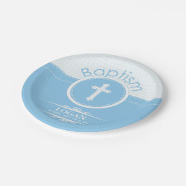 Plato De Papel Personalizable, Niño Azul Hijo de Dios Bautizo