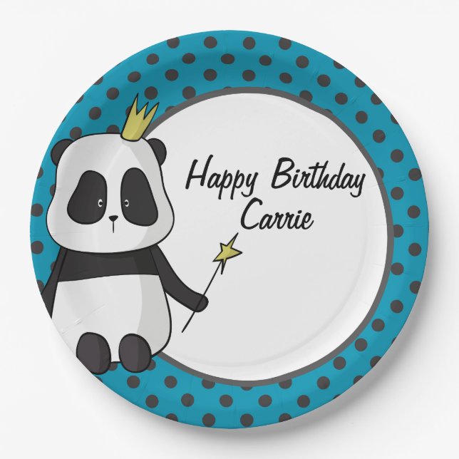 Plato De Papel Personalizable Panda and Polka Dots (Anverso)