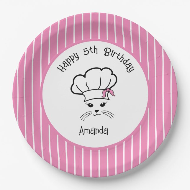 Plato De Papel Personalizable Pequeño Gato Baker (Anverso)