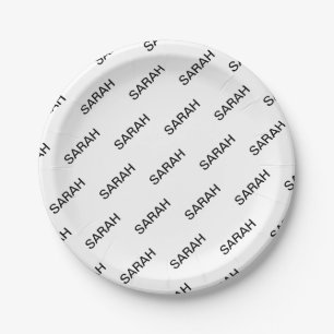 Plato De Papel Personalizable Repetir texto Blanco y negro modern
