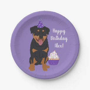Plato De Papel Personalizable Rottweiler Cumpleaños