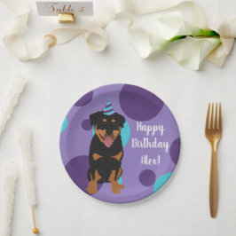 Plato De Papel Personalizable Rottweiler Cumpleaños