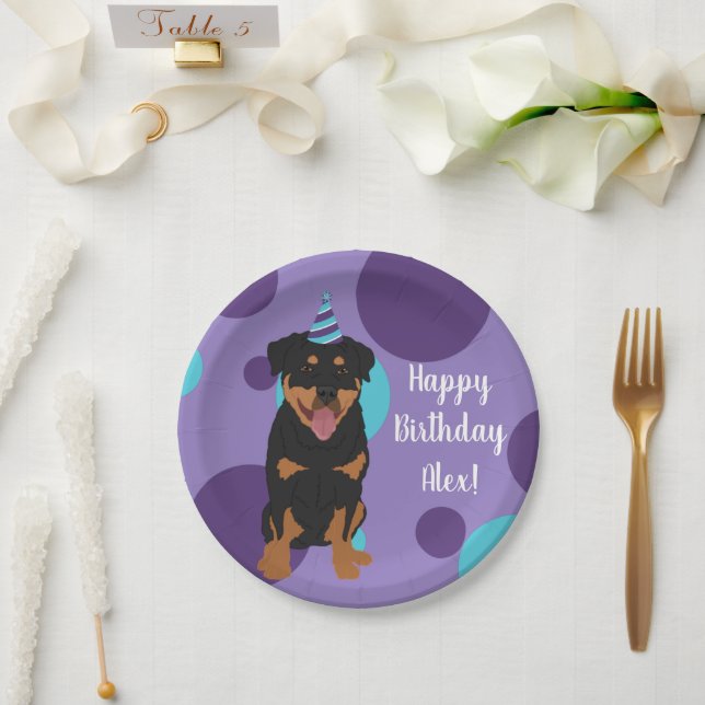 Plato De Papel Personalizable Rottweiler Cumpleaños (Boda)