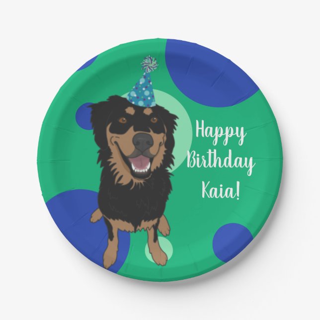 Plato De Papel Personalizable Rottweiler Mix Cumpleaños  (Anverso)