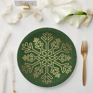 Plato De Papel Personalizable Sage Green & Gold Snowflake