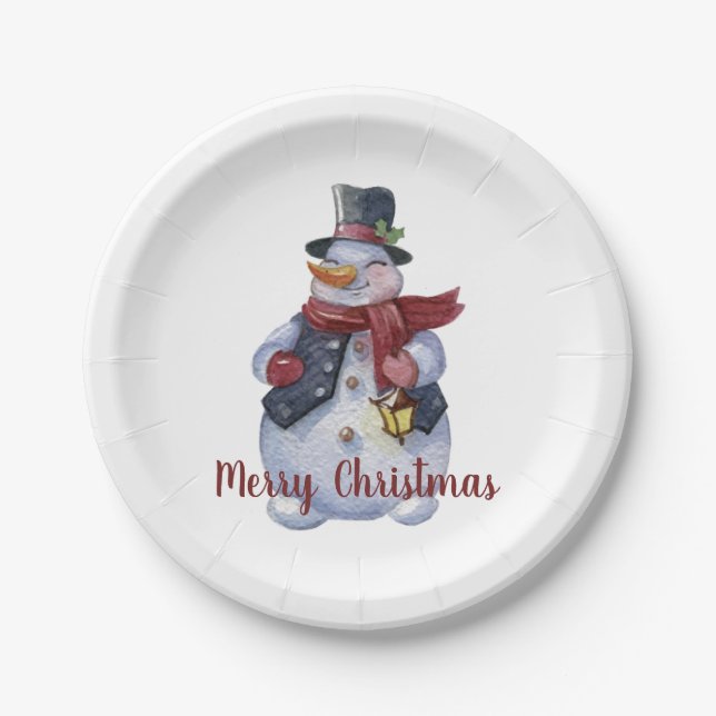 Plato De Papel Personalizable Snowman sonriente (Anverso)