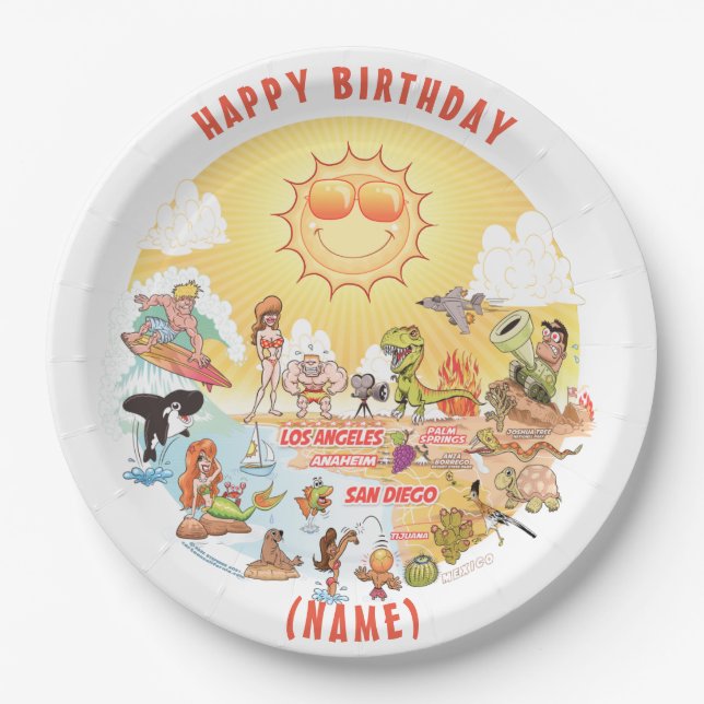 Plato De Papel Personalizable Sunny California Birthday Plate (Anverso)