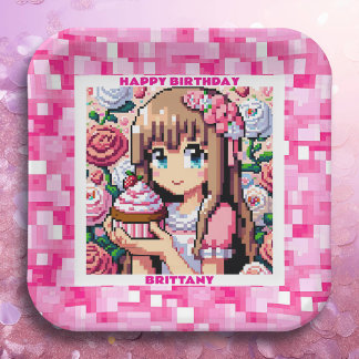 Plato De Papel Personalización de la fiesta de cumpleaños rosado