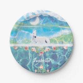 Plato De Papel Personalización de Unicornio en un sueño paradisía