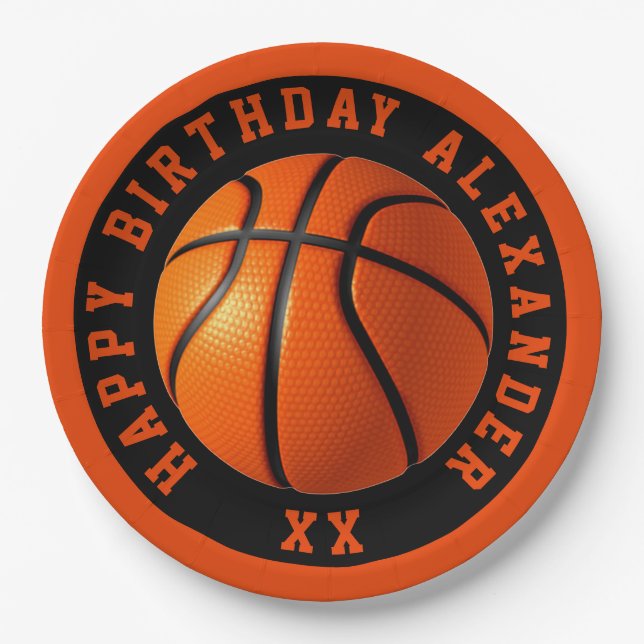 Plato De Papel Personalización del cumpleaños del baloncesto (Anverso)
