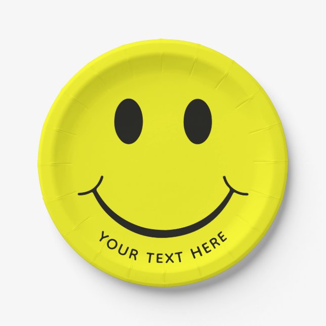 Plato De Papel Personalización gráfica de cara feliz| Amarillo (Anverso)