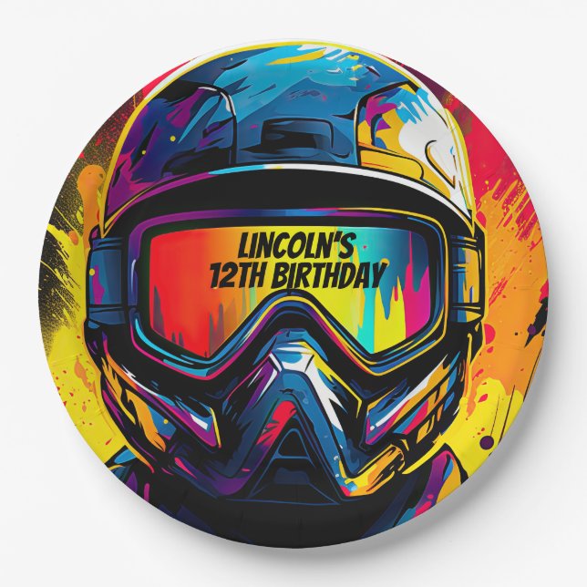 Plato De Papel Personalizada la fiesta de cumpleaños de Paintball (Anverso)