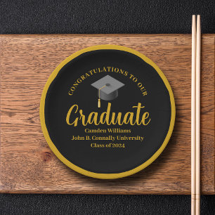 Plato De Papel Personalizada la fiesta formal de graduación negra