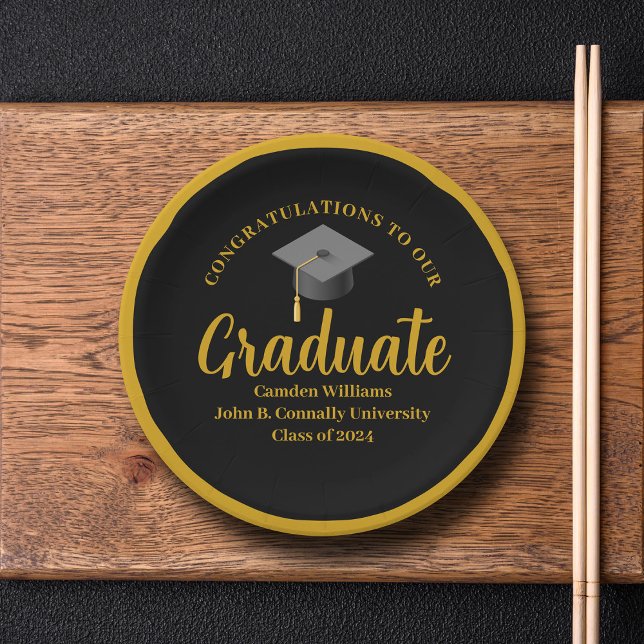 Plato De Papel Personalizada la fiesta formal de graduación negra (Subido por el creador)