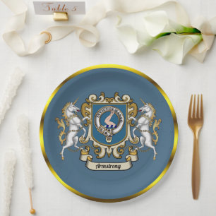 Plato De Papel Personalizada la insignia azul de clan Armstrong