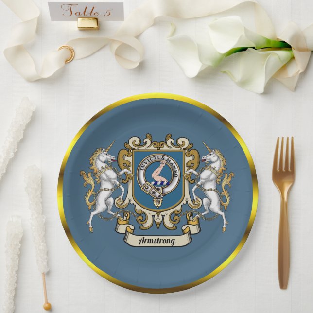 Plato De Papel Personalizada la insignia azul de clan Armstrong (Boda)