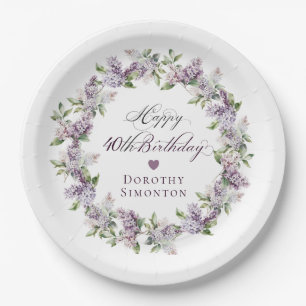 Plato De Papel Personalizado 40.º cumpleaños Flor Primavera Lilac
