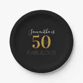 Plato De Papel Personalizado 50 y fabuloso Black Gold Birthday