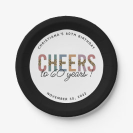 Plato De Papel Personalizado 60.ª tipografía de leopardo de cumpl