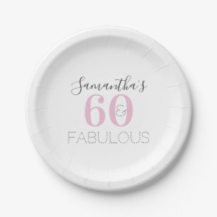 Plato De Papel Personalizado 60 y fabuloso cumpleaños rosa modern