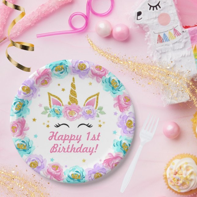 Plato De Papel Personalizado Age Unicorn Birthday Plate (Subido por el creador)