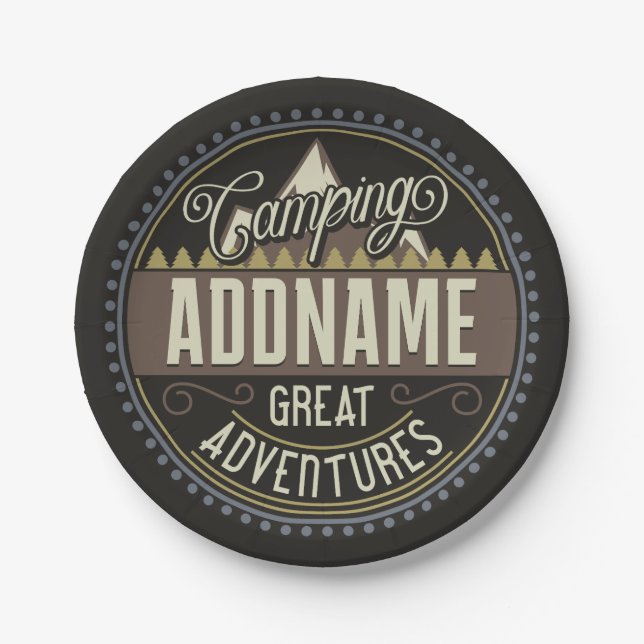 Plato De Papel Personalizado AGREGAR NOMBRE Familia Camping Reuni (Anverso)