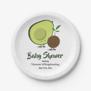 Plato De Papel Personalizado aguacate y foso Baby Shower blanco v