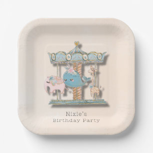 Plato De Papel Personalizado Animales Carousel Birthday Party