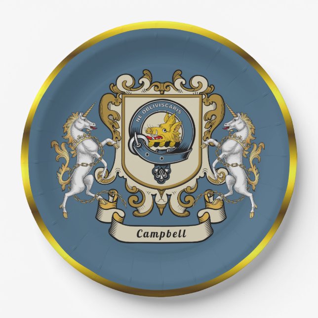 Plato de papel personalizado azul del clan Campbel (Anverso)
