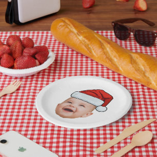 Plato De Papel Personalizado Baby Face Foto Santa Hat Navidades