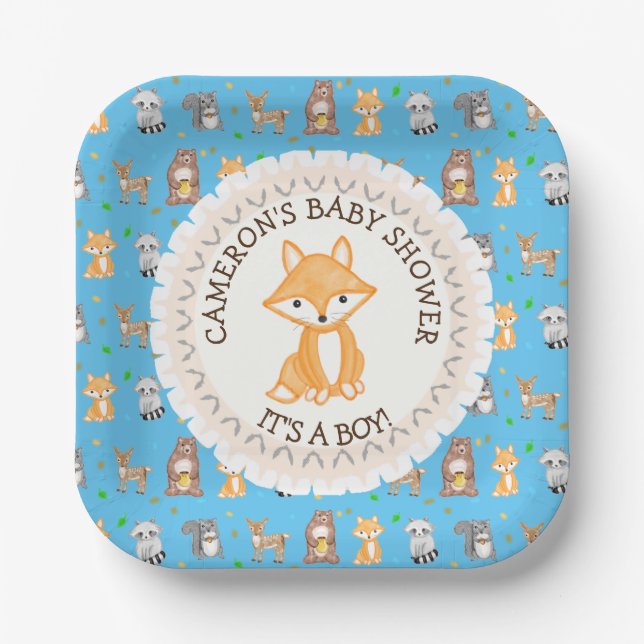 Plato De Papel Personalizado Baby Shower Plates Woodland Thuelo (Anverso)