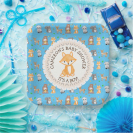 Plato De Papel Personalizado Baby Shower Plates Woodland Thuelo