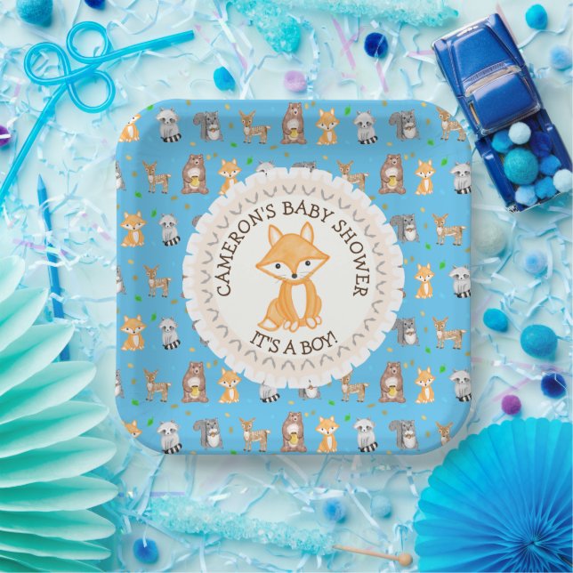 Plato De Papel Personalizado Baby Shower Plates Woodland Thuelo (Fiesta)