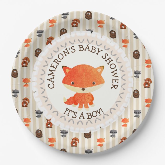 Plato De Papel Personalizado Baby Shower Plates Woodland Thuelo (Anverso)