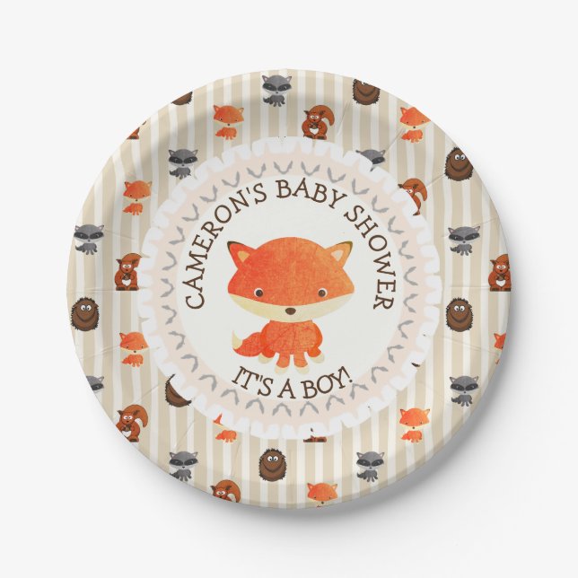 Plato De Papel Personalizado Baby Shower Plates Woodland Thuelo (Anverso)