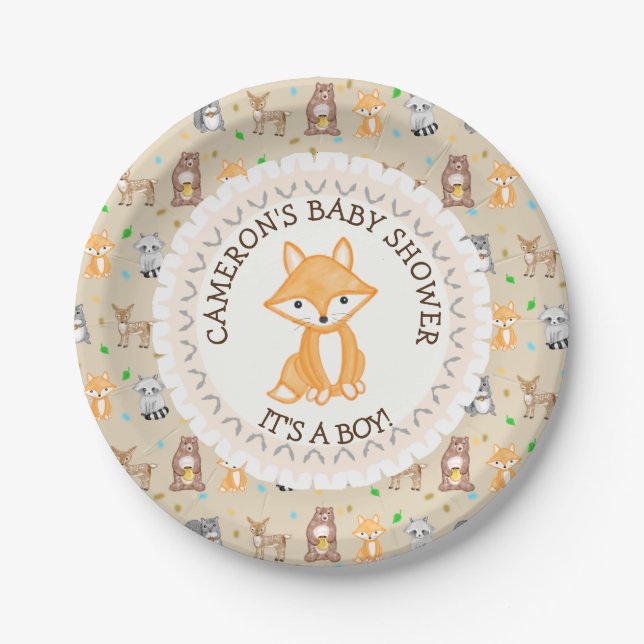 Plato De Papel Personalizado Baby Shower Plates Woodland Thuelo (Anverso)