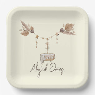 Plato De Papel Personalizado Baby Shower Tan & Yellow Pampas