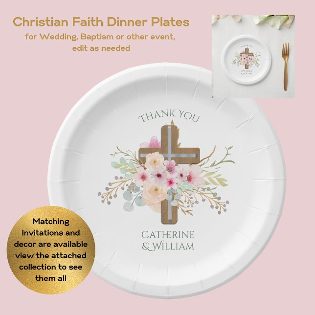 Plato De Papel Personalizado Baptism Communion Confirmation Flora (Subido por el creador)