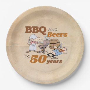 Plato De Papel Personalizado BBQ y Cerveza Rustic 50 cumpleaños